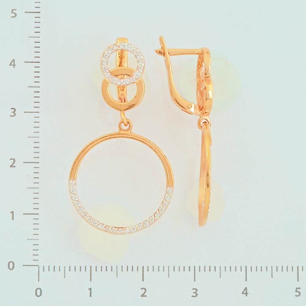 Серьги с фианитом из красного золота 585 пробы