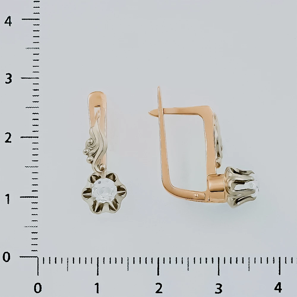 Серьги с фианитом из красного золота 583 пробы