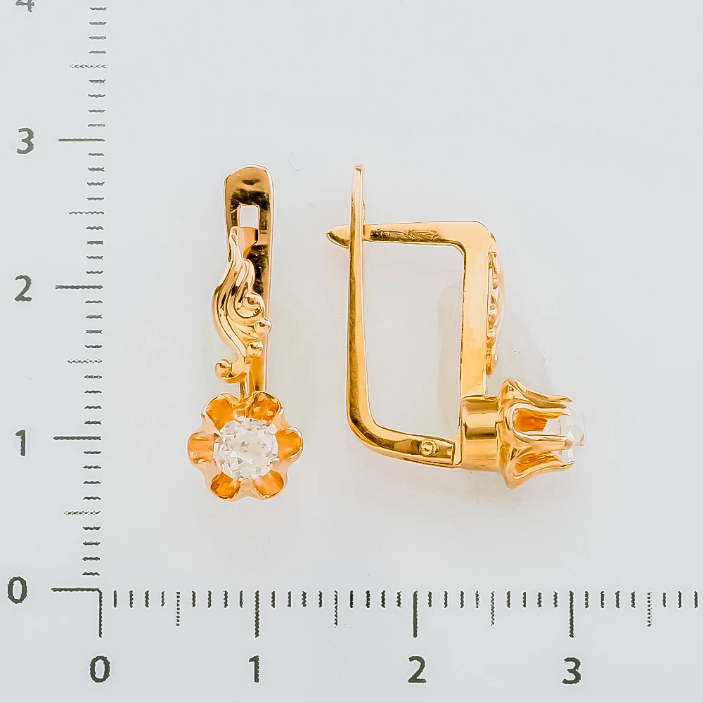 Серьги с фианитом из красного золота 585 пробы