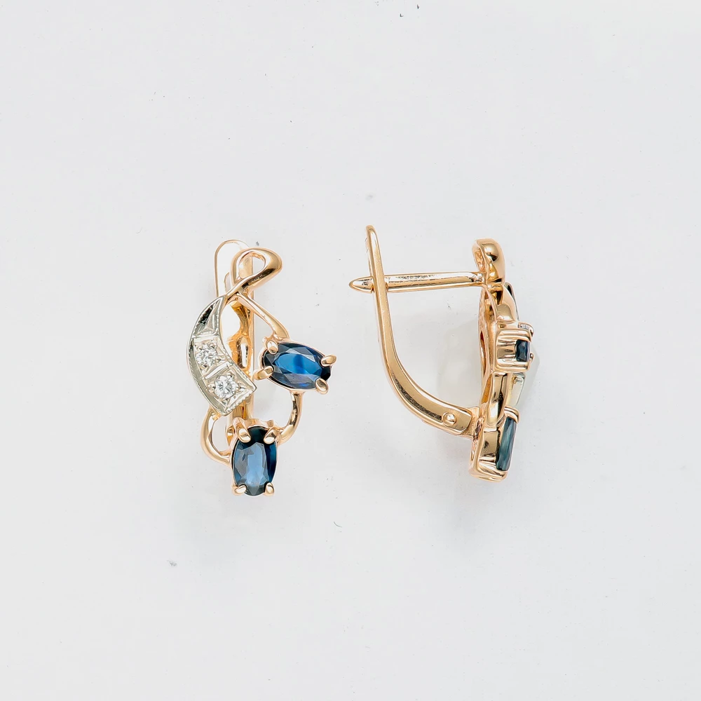 Серьги с сапфиром из красного золота 585 пробы