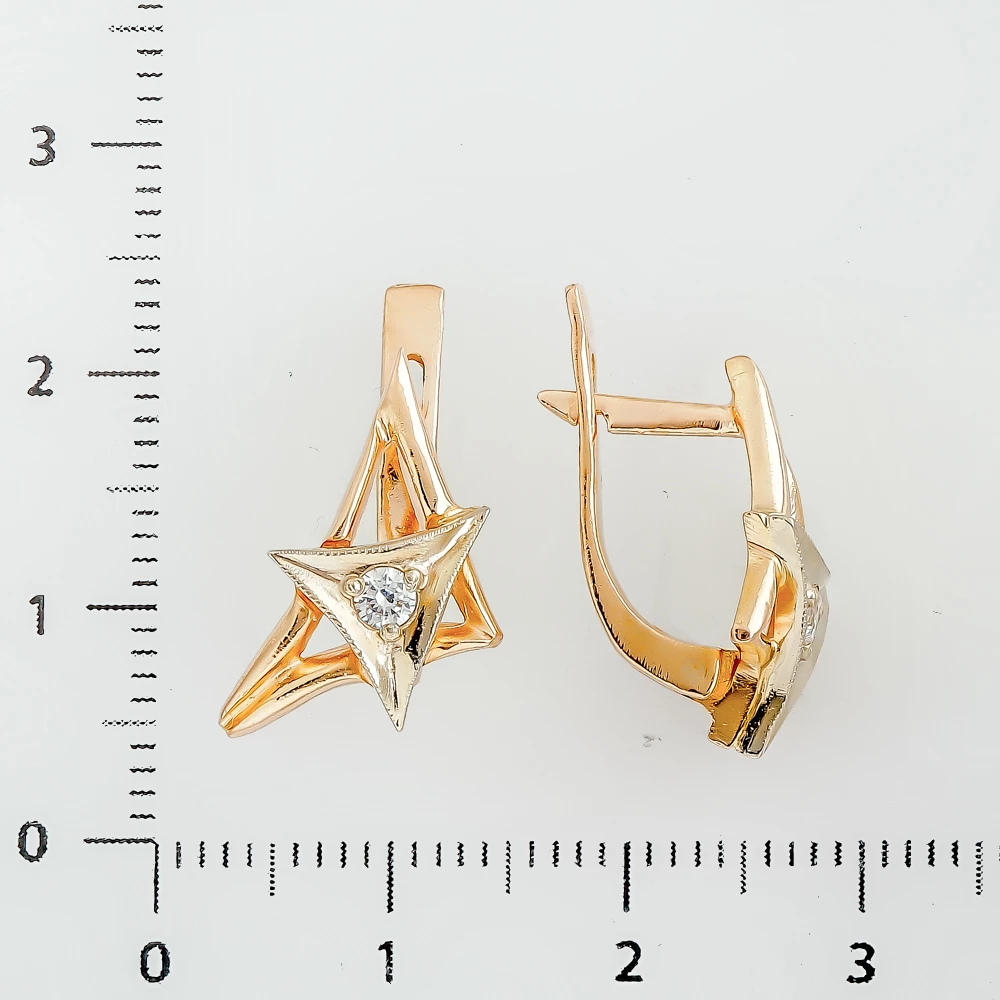 Серьги с фианитом из красного золота 585 пробы