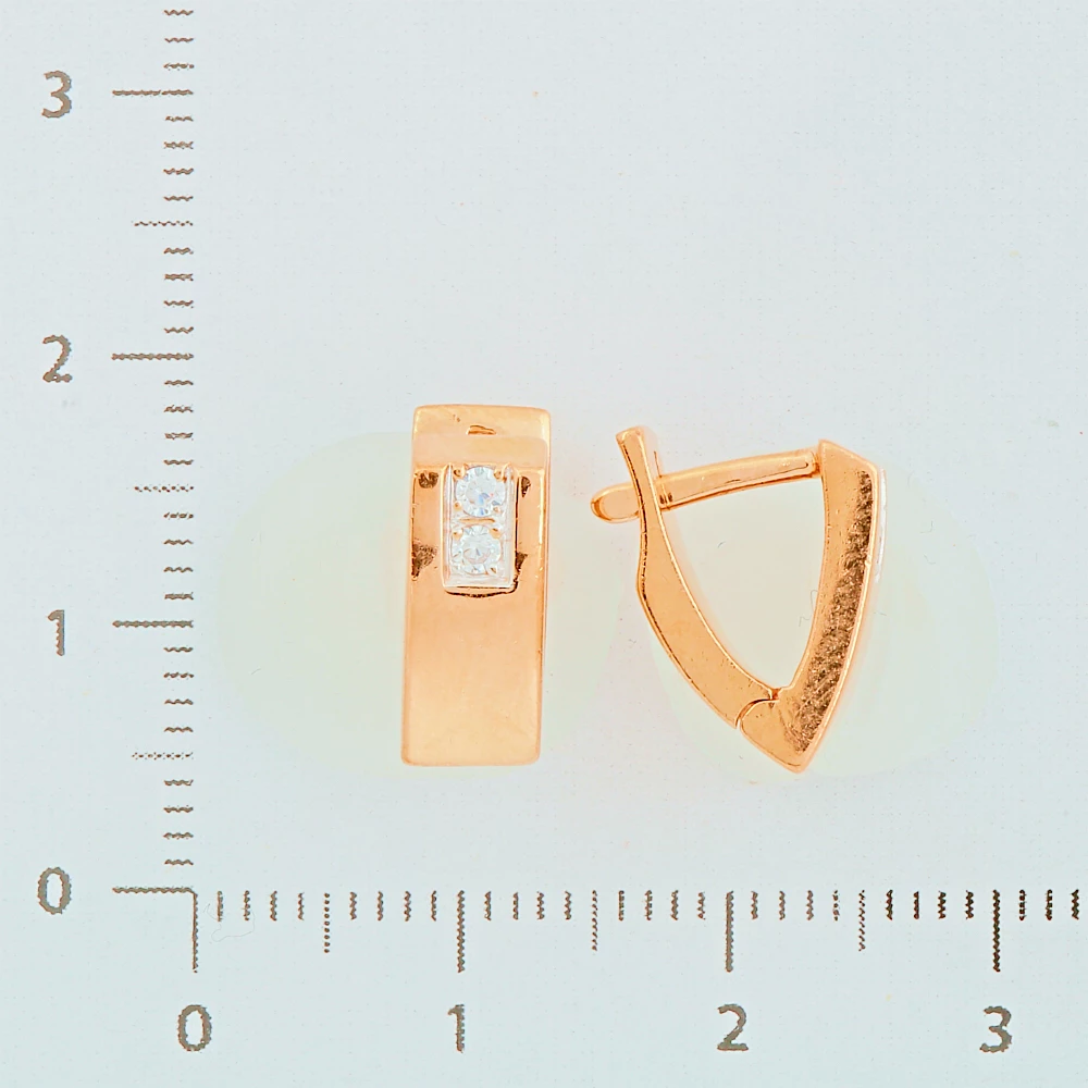 Серьги с фианитом из красного золота 585 пробы