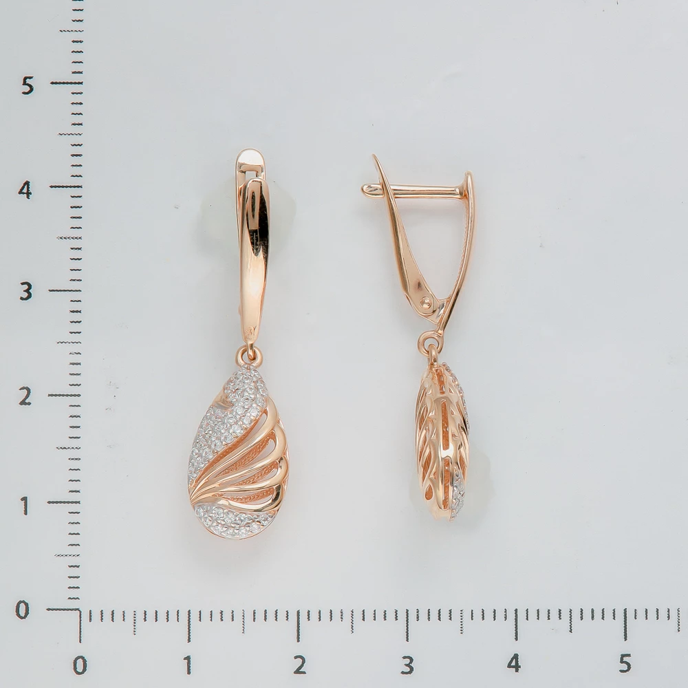 Серьги с фианитом из красного золота 585 пробы