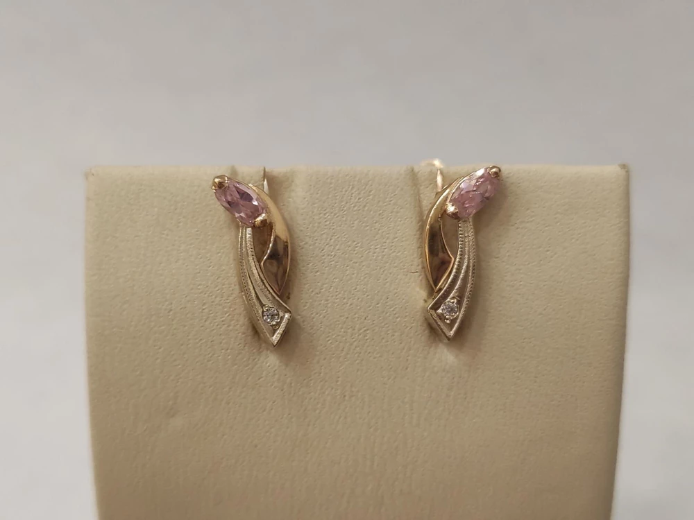 Серьги с фианитом из красного золота 585 пробы