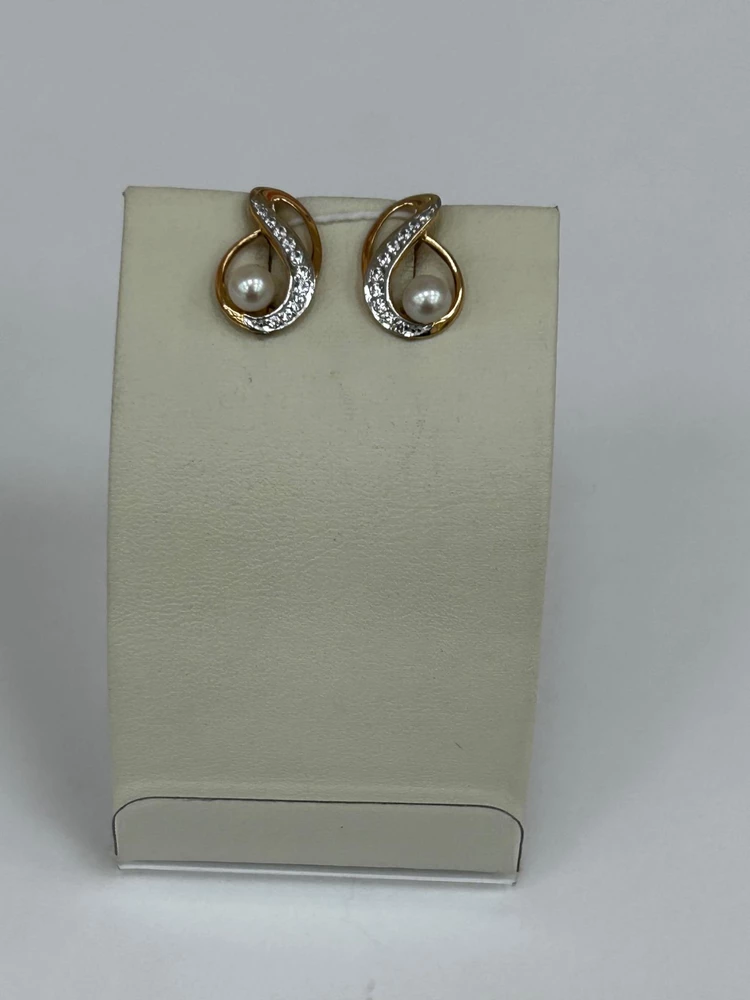 Серьги с фианитом из красного золота 585 пробы