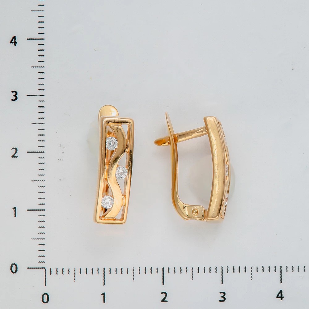 Серьги с фианитом из красного золота 585 пробы