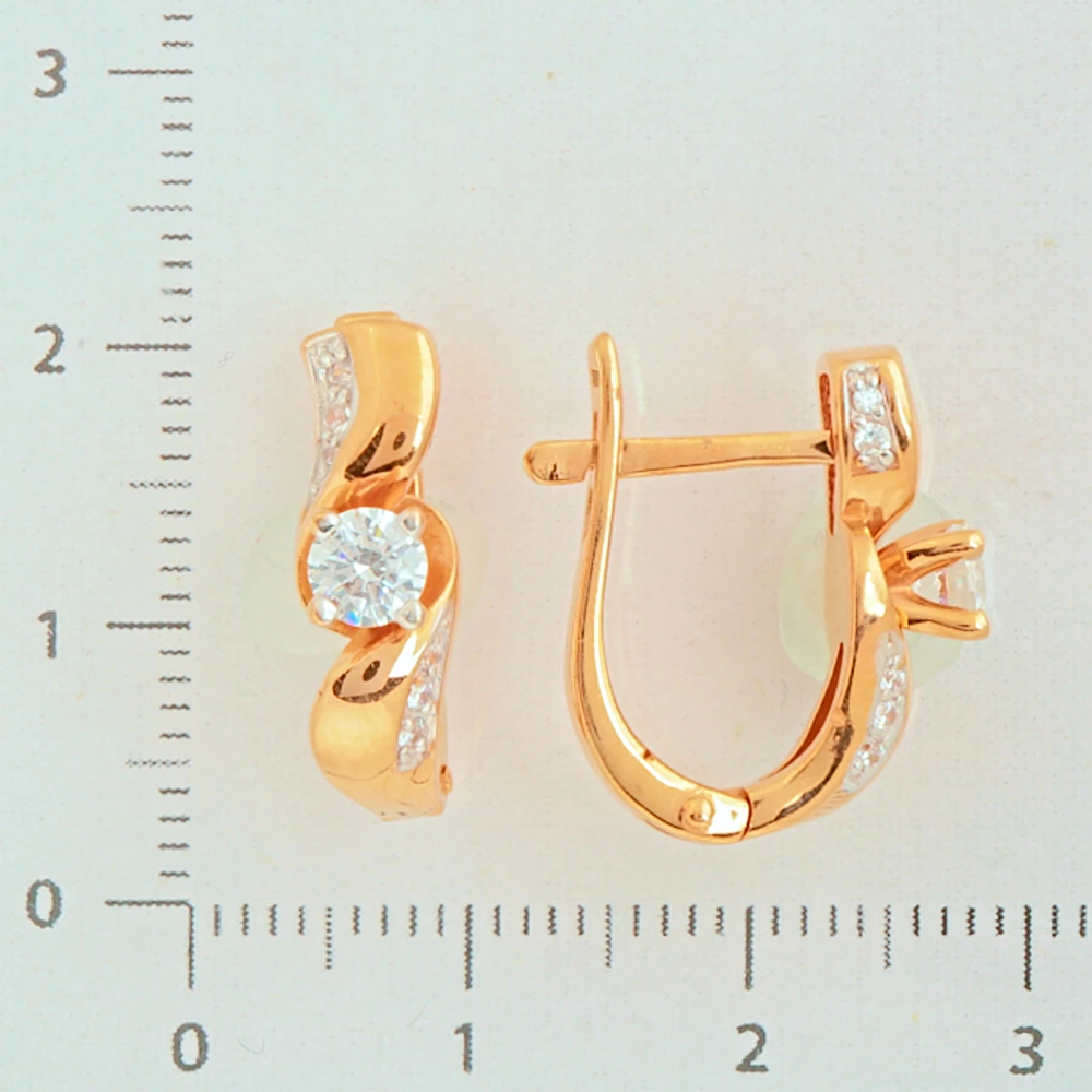 Серьги с фианитом из красного золота 585 пробы