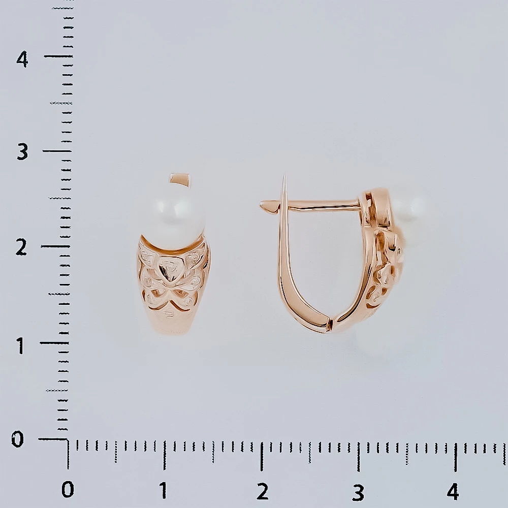 Серьги с жемчугом из красного золота 585 пробы