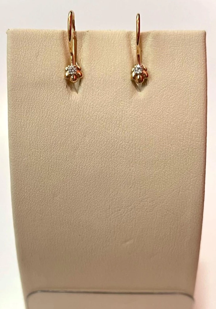 Серьги с фианитом из красного золота 375 пробы