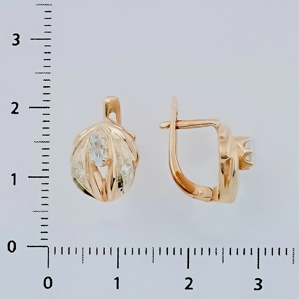 Серьги с фианитом из красного золота 585 пробы