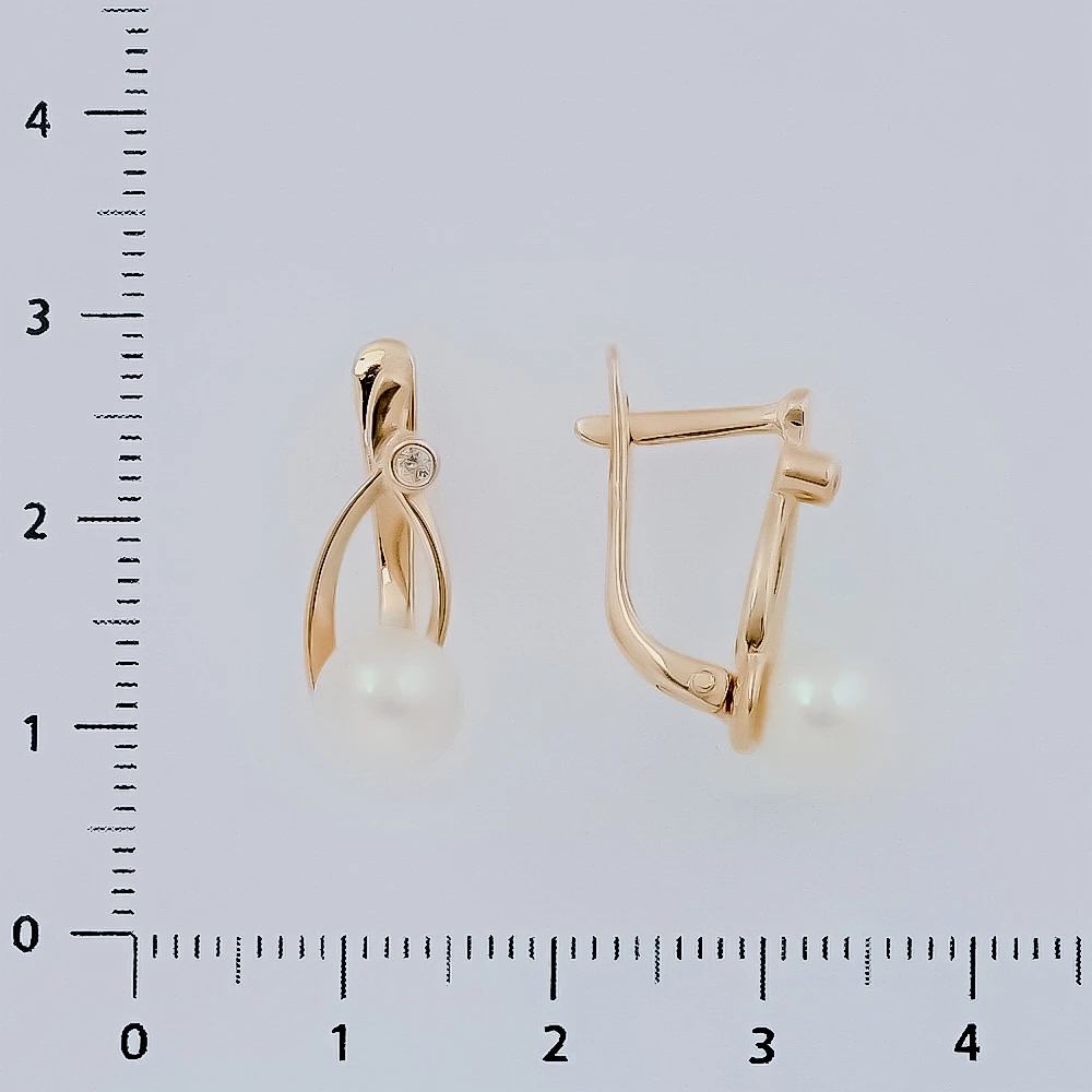 Серьги с жемчугом из красного золота 585 пробы