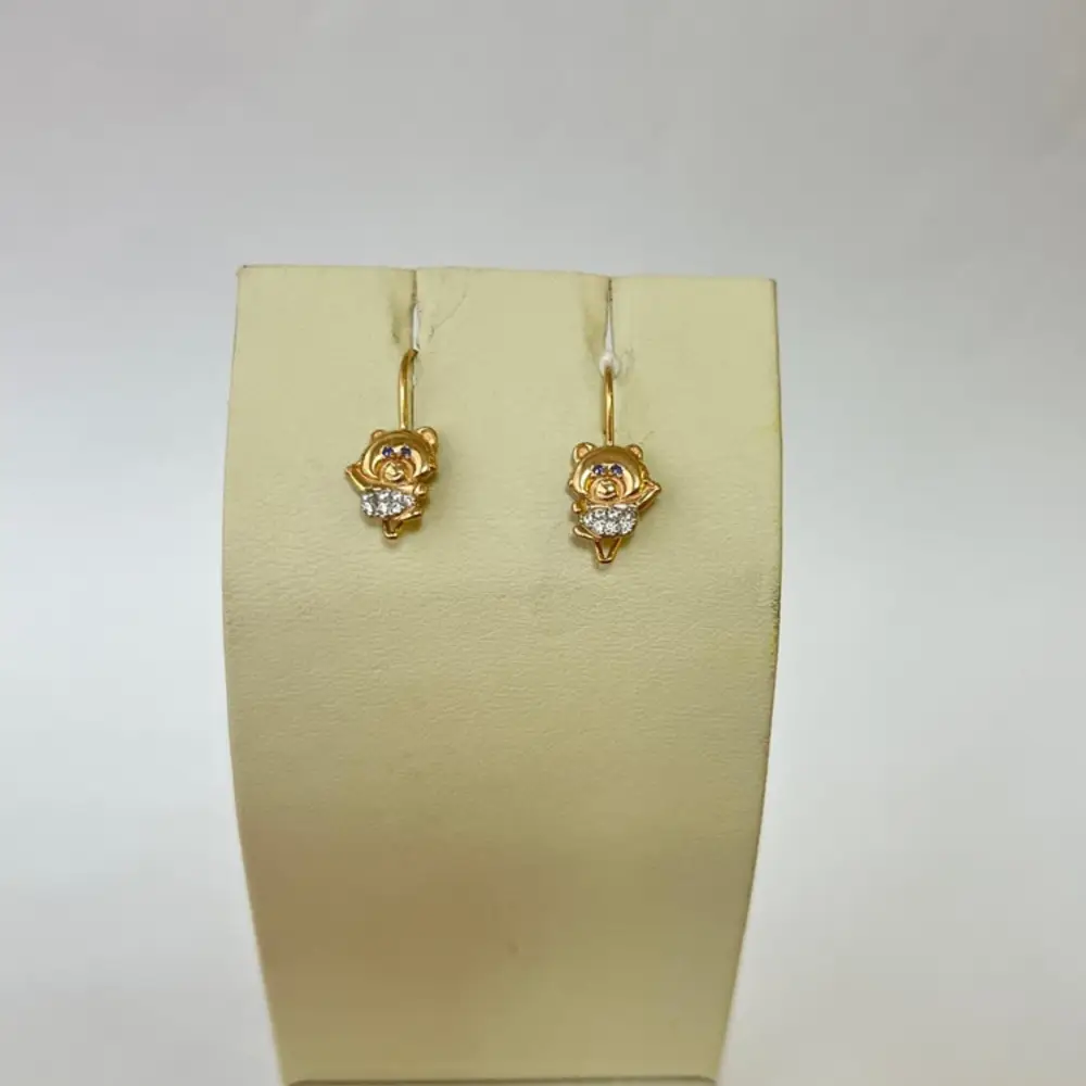 Серьги с фианитом из красного золота 585 пробы 1