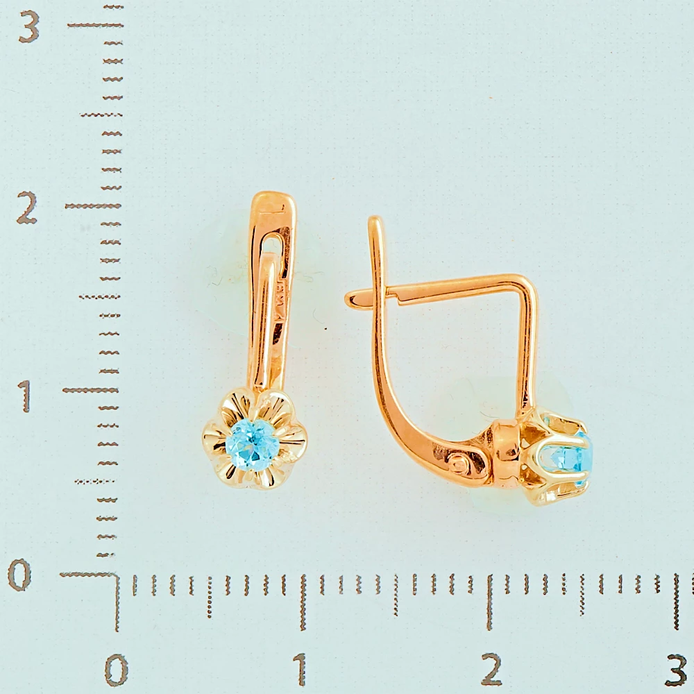 Серьги с фианитом из красного золота 585 пробы