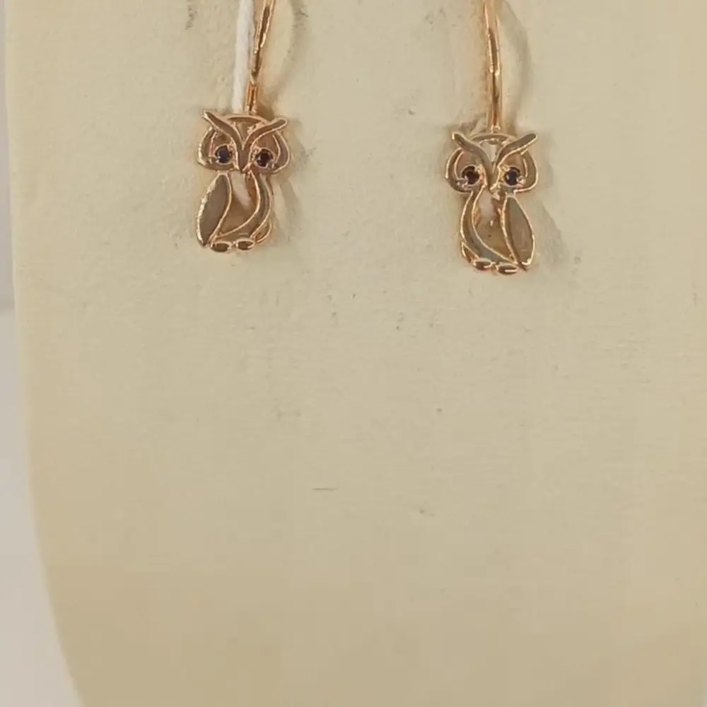 Серьги с фианитом из красного золота 585 пробы