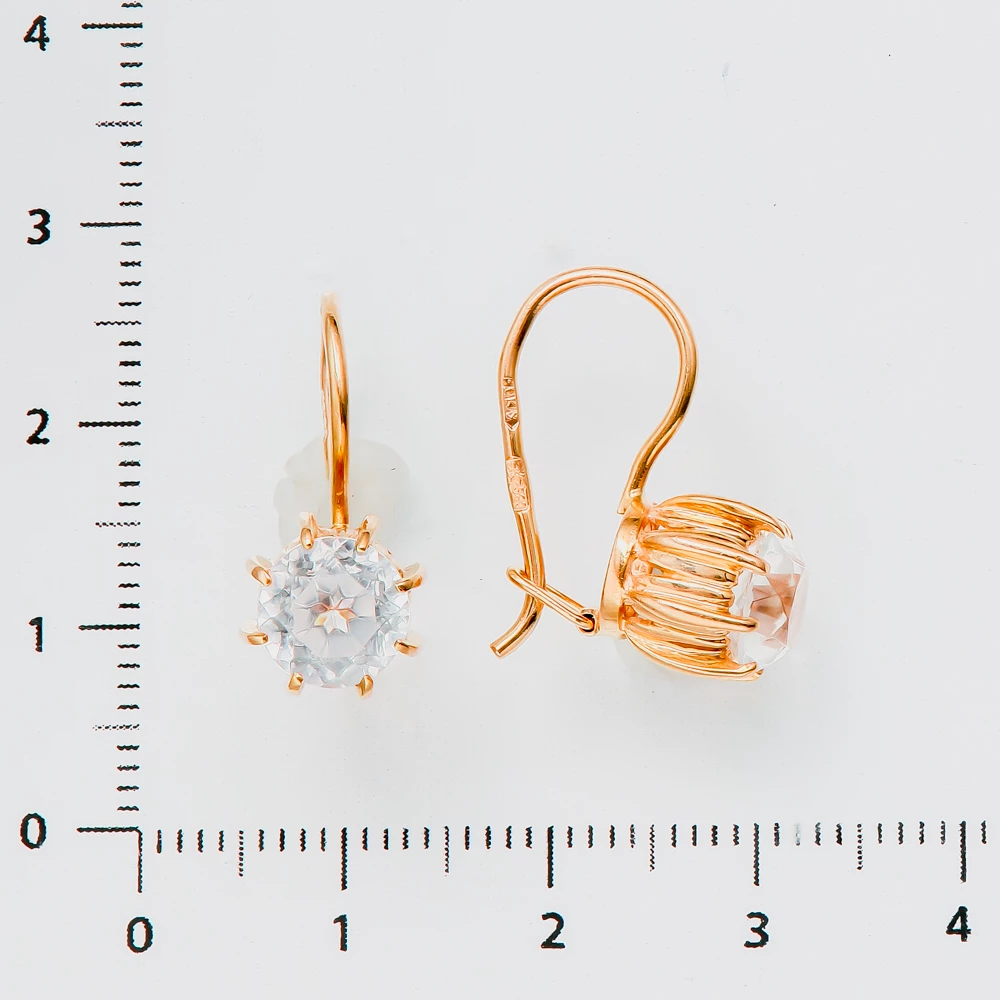 Серьги с фианитом из красного золота 583 пробы
