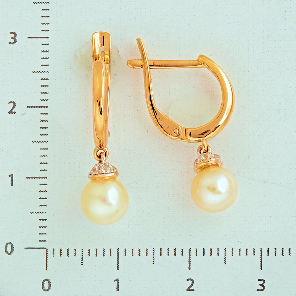 Серьги с фианитом из красного золота 585 пробы