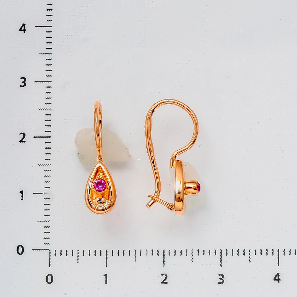 Серьги с фианитом из красного золота 585 пробы