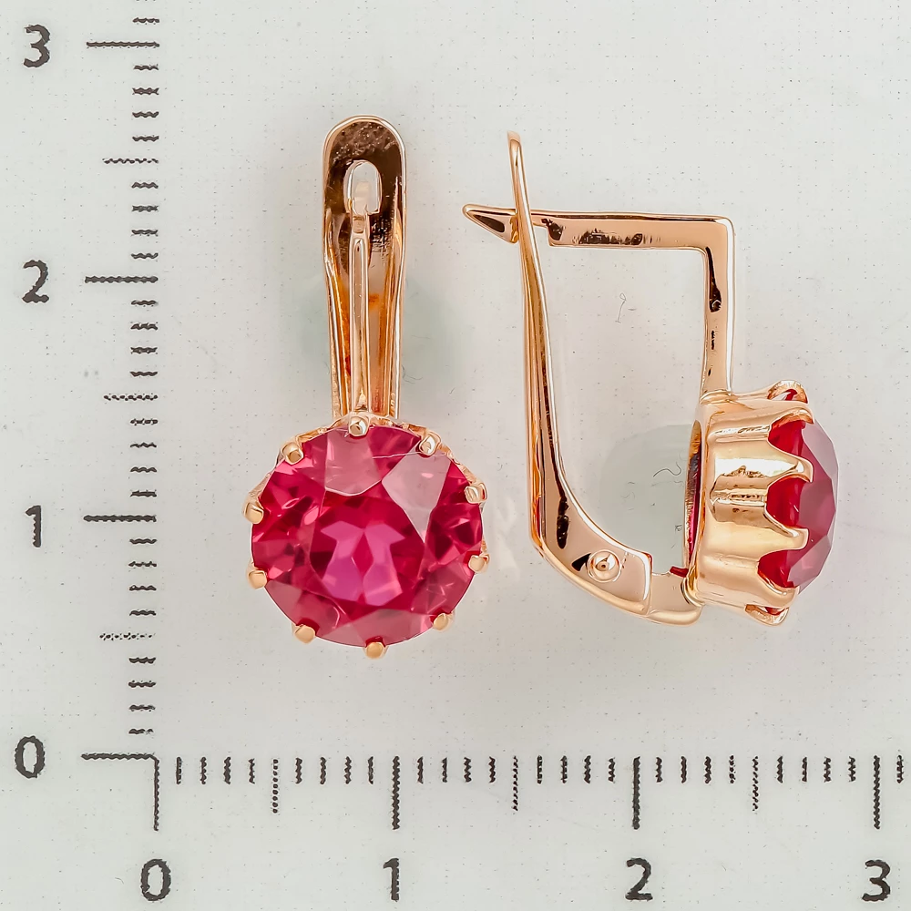 Серьги с фианитом из красного золота 583 пробы