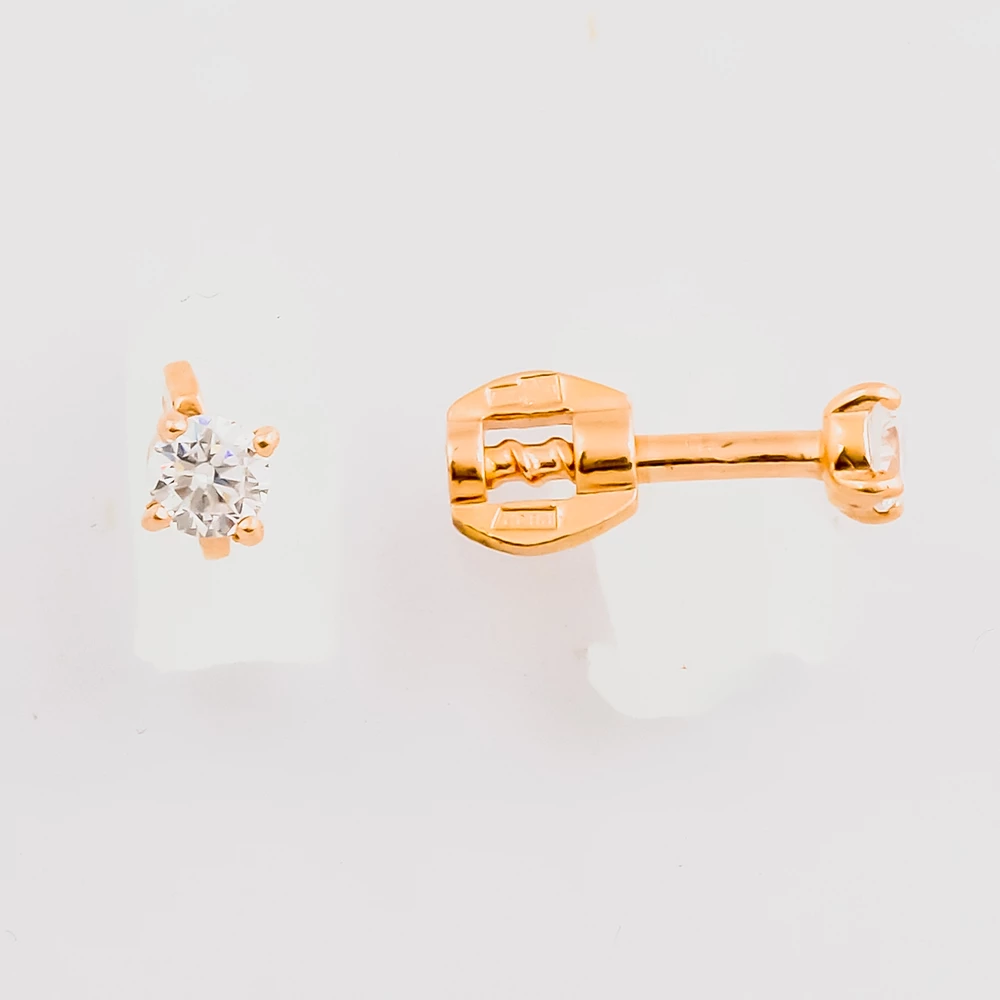Серьги с фианитом из красного золота 585 пробы