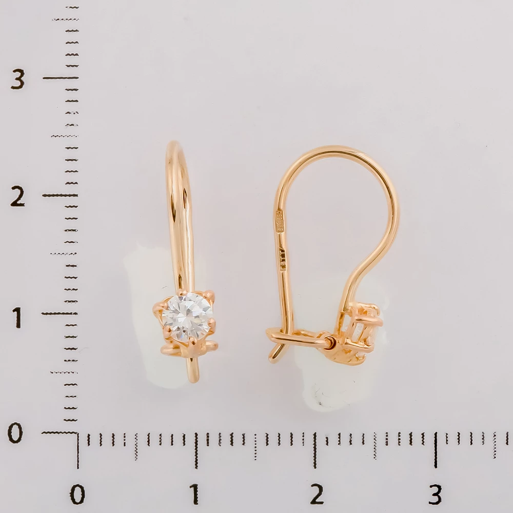 Серьги с фианитом из красного золота 585 пробы