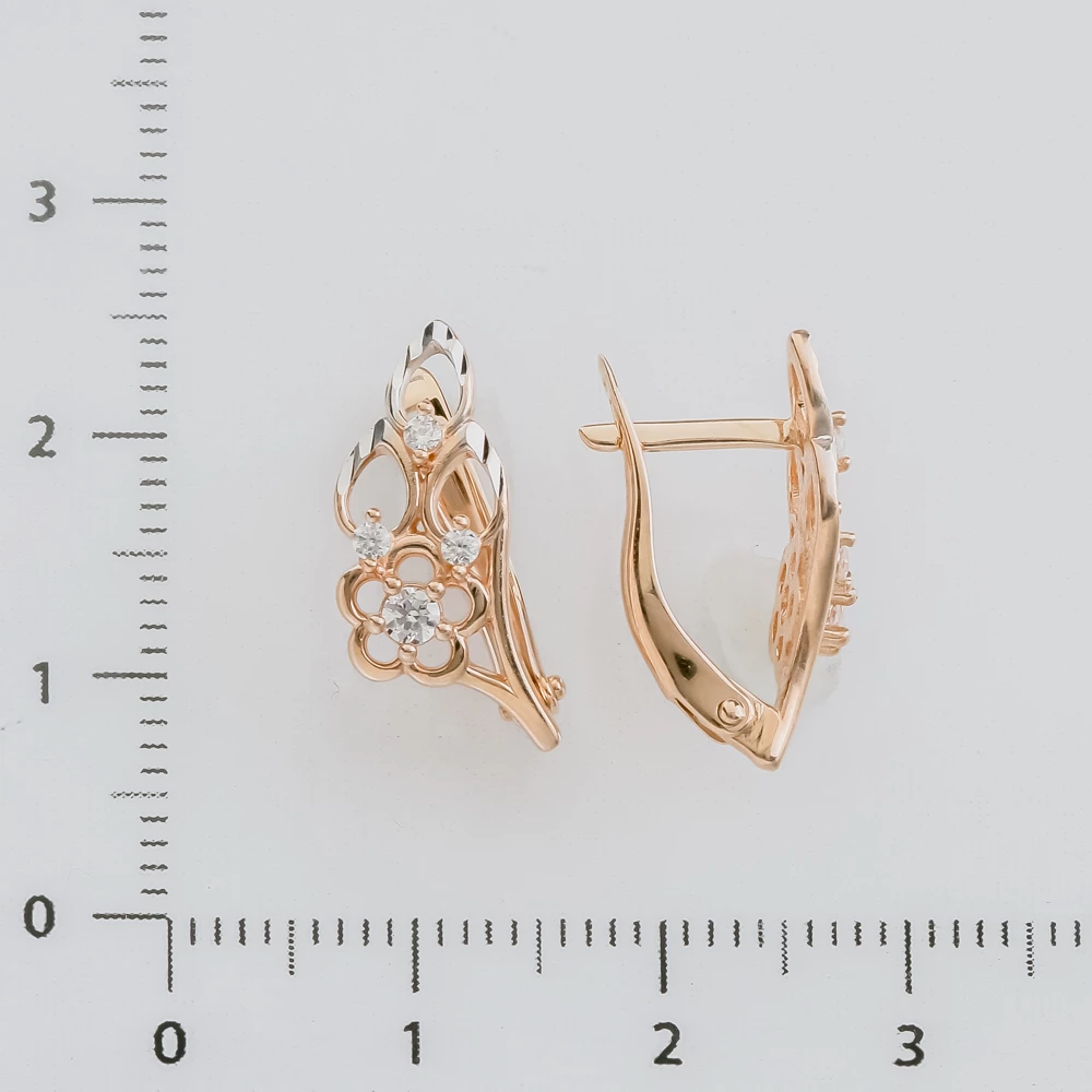 Серьги с фианитом из красного золота 585 пробы