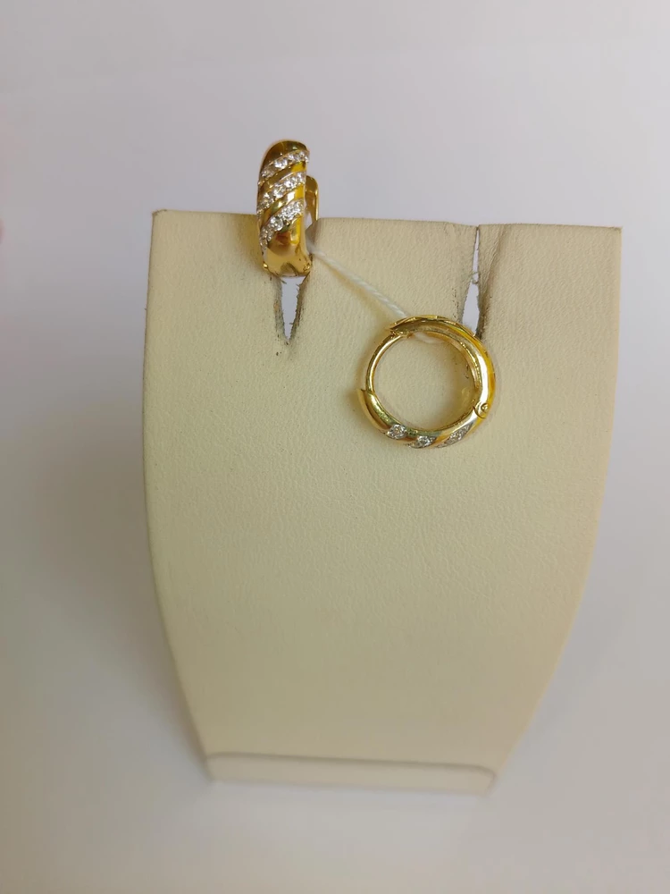 Серьги конго с фианитом из красного золота 585 пробы