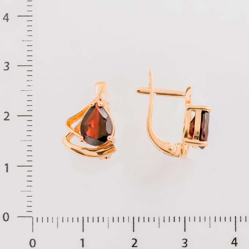 Серьги с гранатом из красного золота 585 пробы