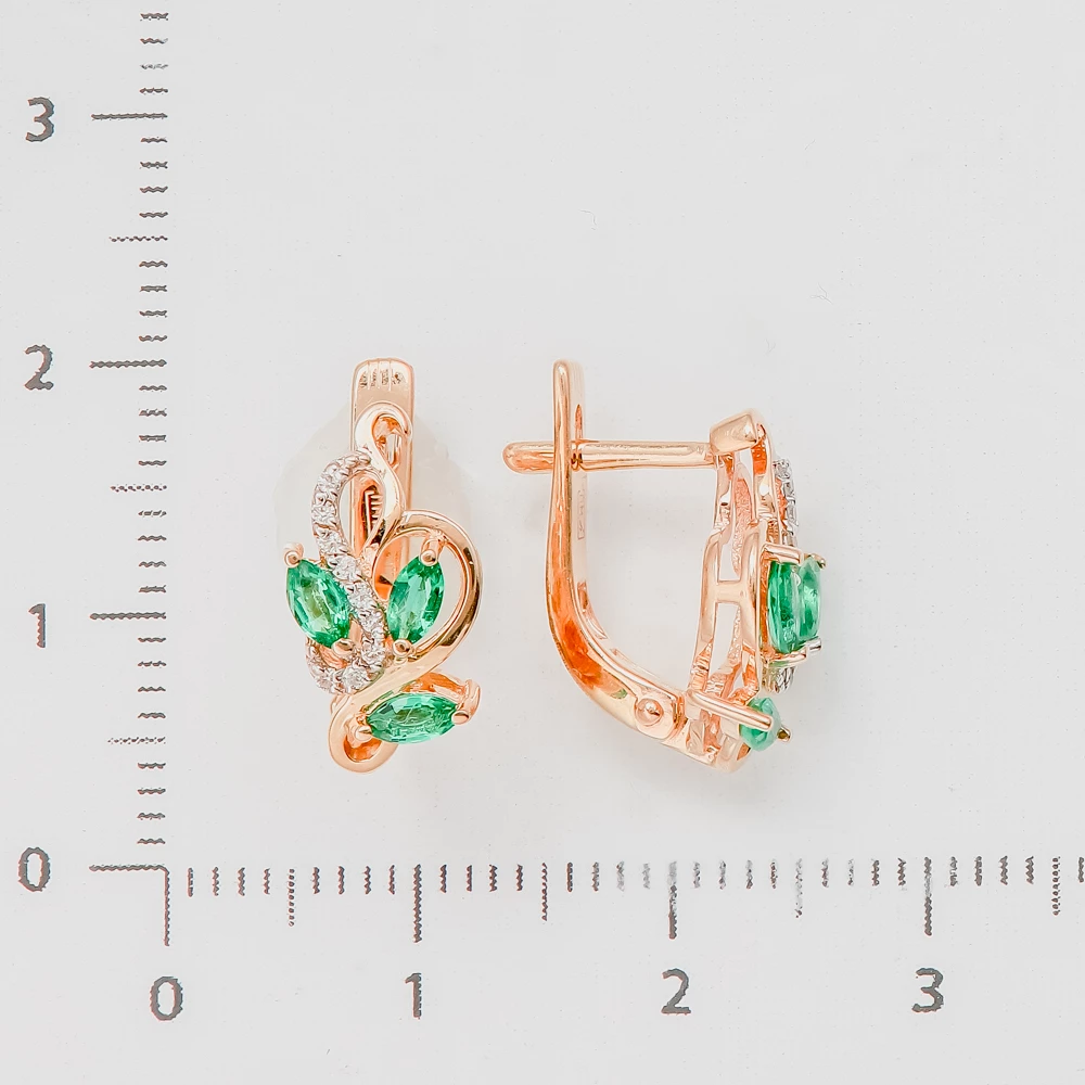 Серьги с изумрудом из красного золота 585 пробы