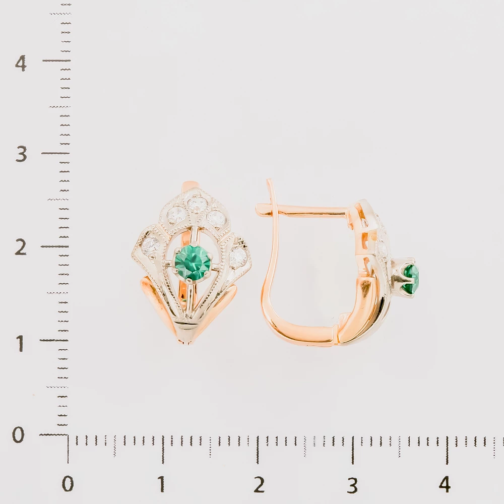 Серьги с фианитом из красного золота 585 пробы