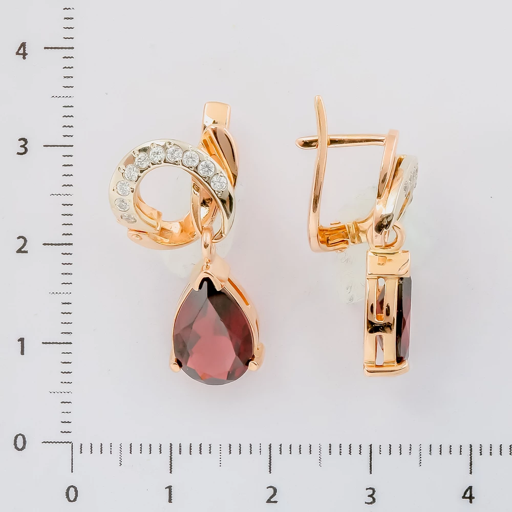 Серьги с фианитом из красного золота 585 пробы