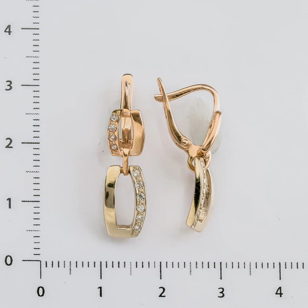Серьги с фианитом из красного золота 585 пробы