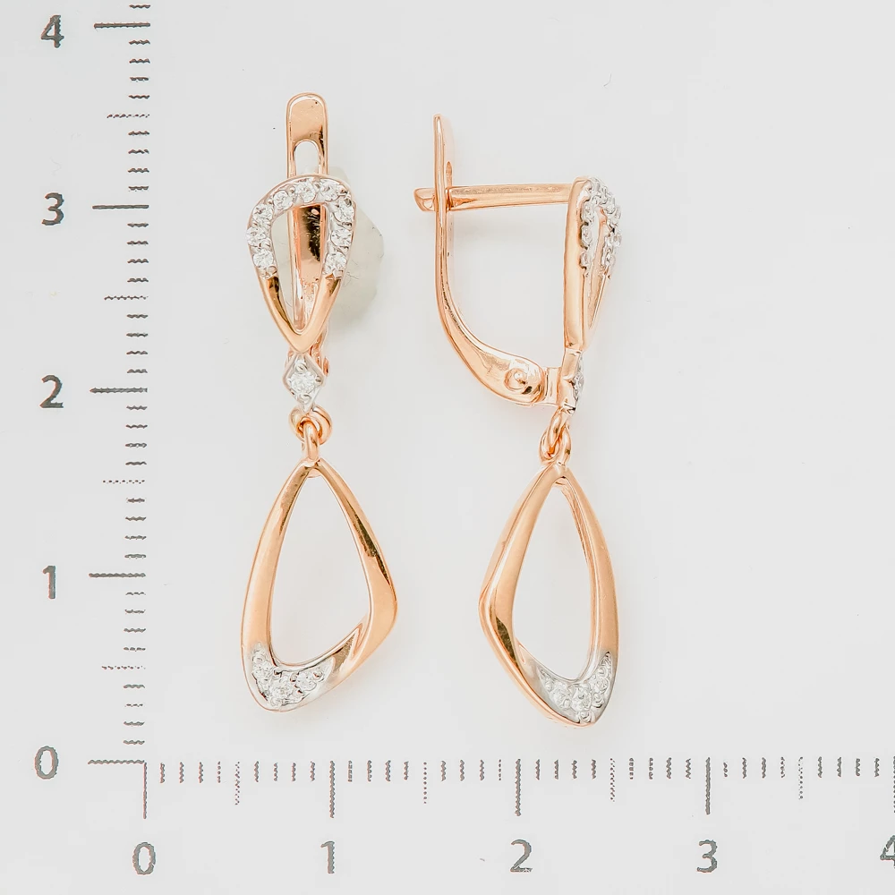 Серьги с фианитом из красного золота 585 пробы