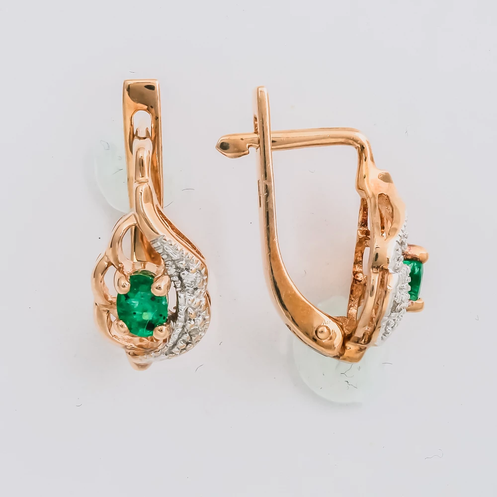 Серьги с изумрудом из красного золота 585 пробы
