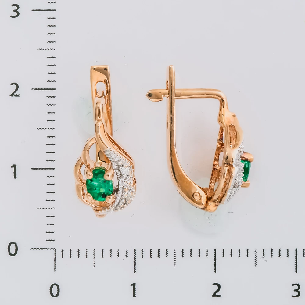 Серьги с изумрудом из красного золота 585 пробы