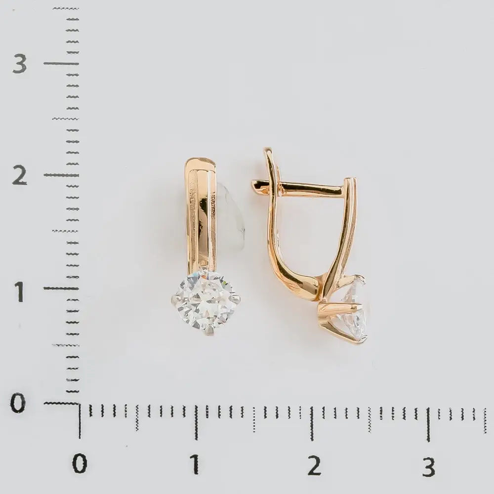 Серьги с фианитом из красного золота 585 пробы 2