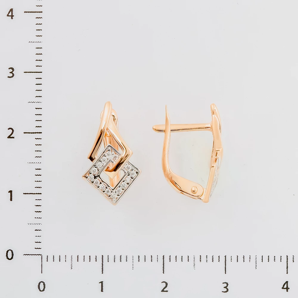 Серьги с фианитом из красного золота 585 пробы