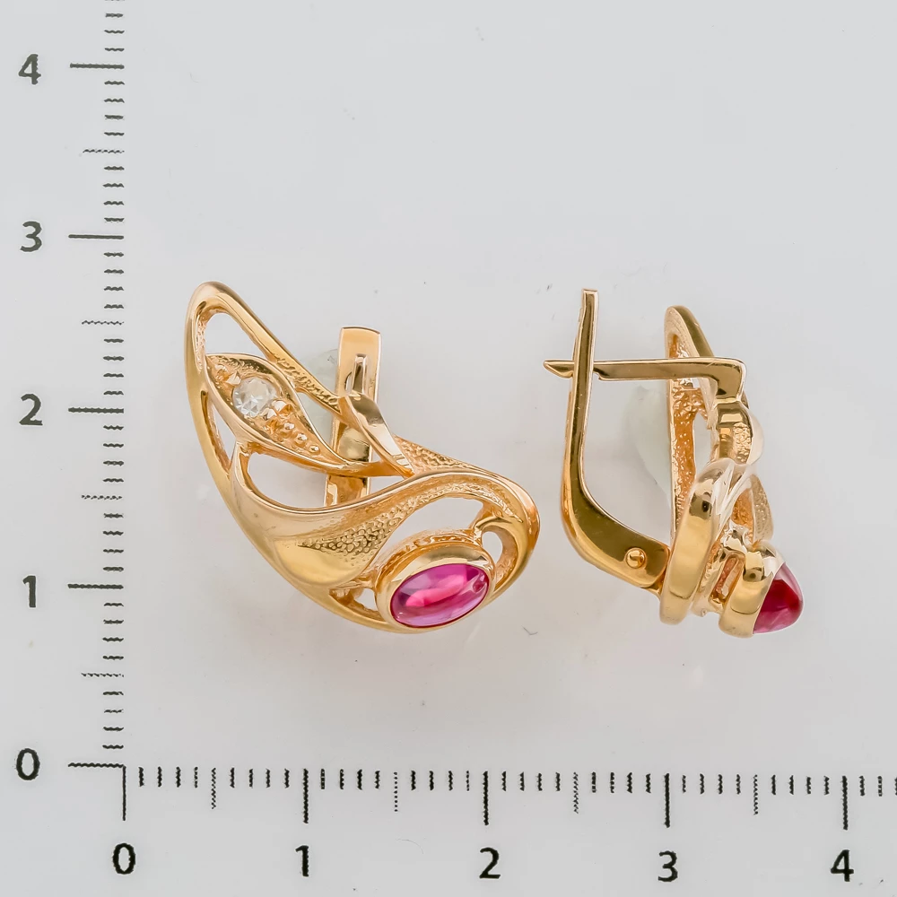 Серьги с фианитом из красного золота 585 пробы