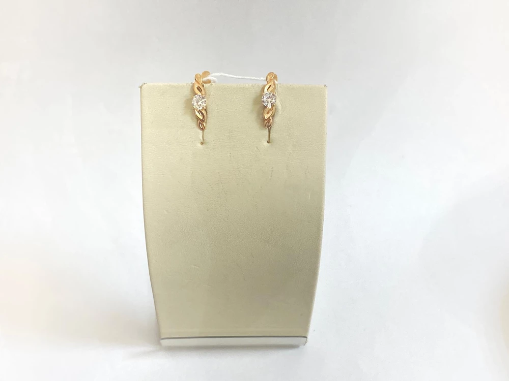 Серьги с фианитом из красного золота 585 пробы