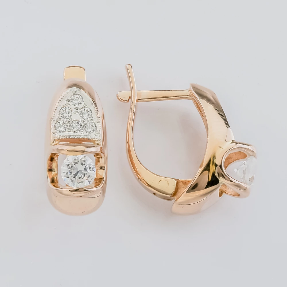 Серьги с фианитом из красного золота 585 пробы