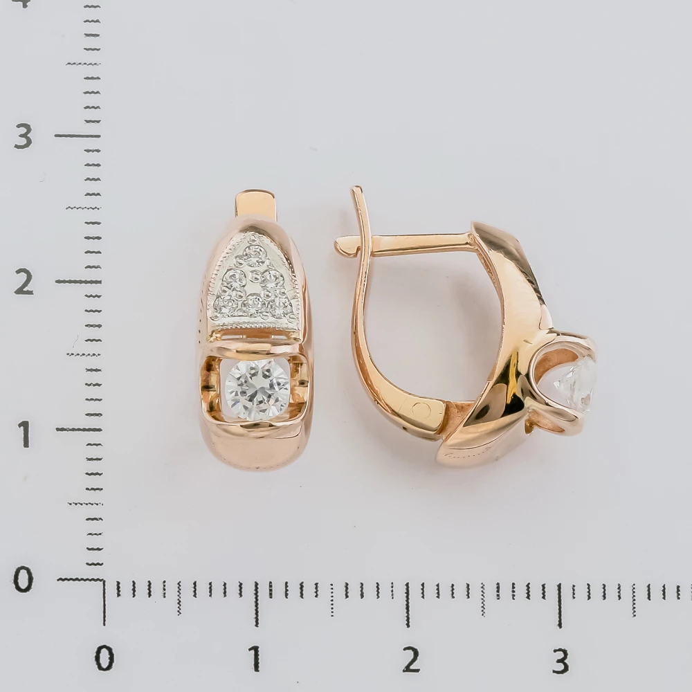 Серьги с фианитом из красного золота 585 пробы