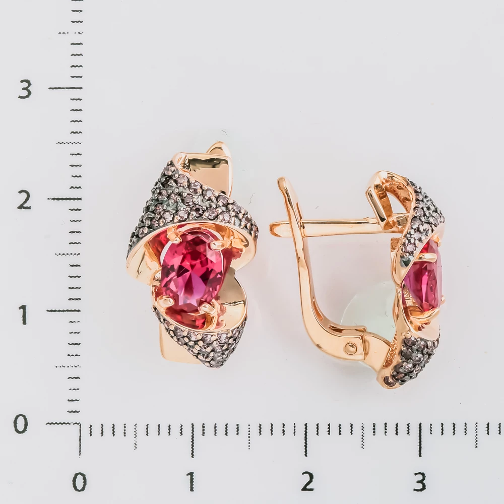 Серьги с фианитом из красного золота 585 пробы