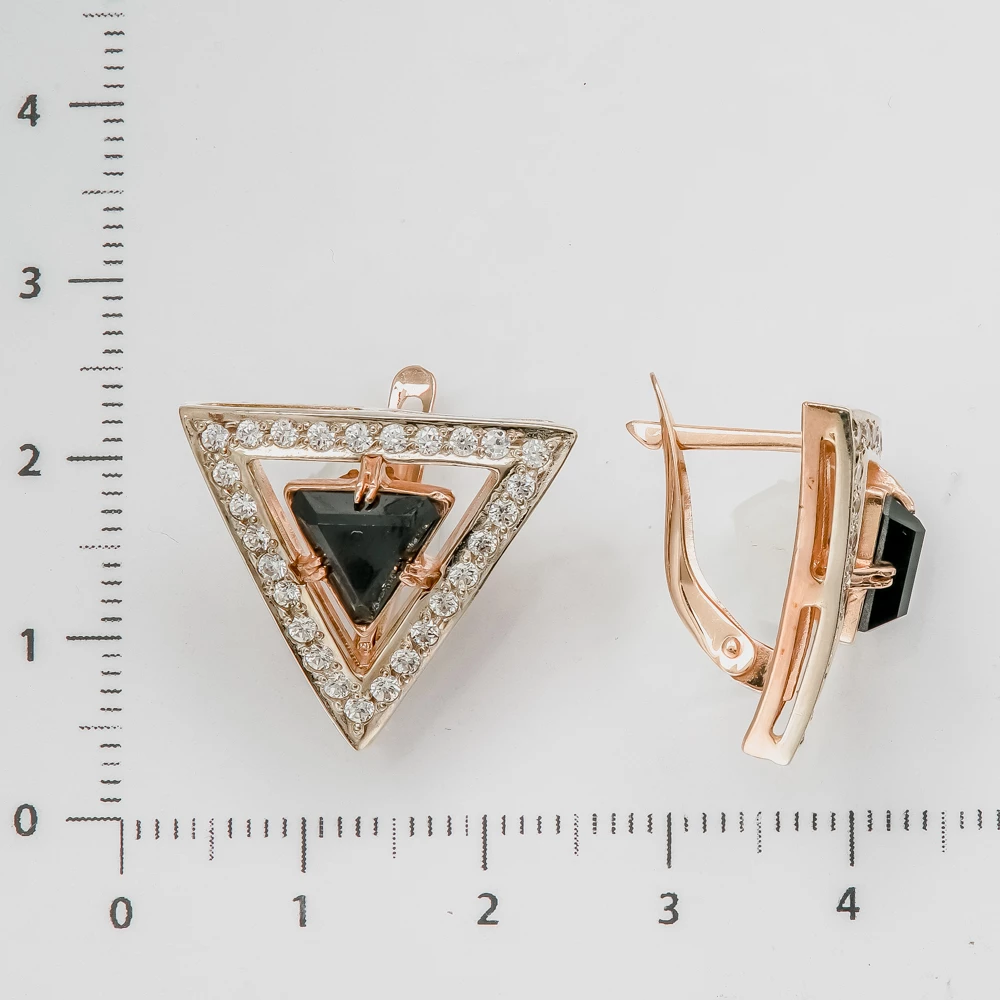 Серьги с фианитом из красного золота 585 пробы