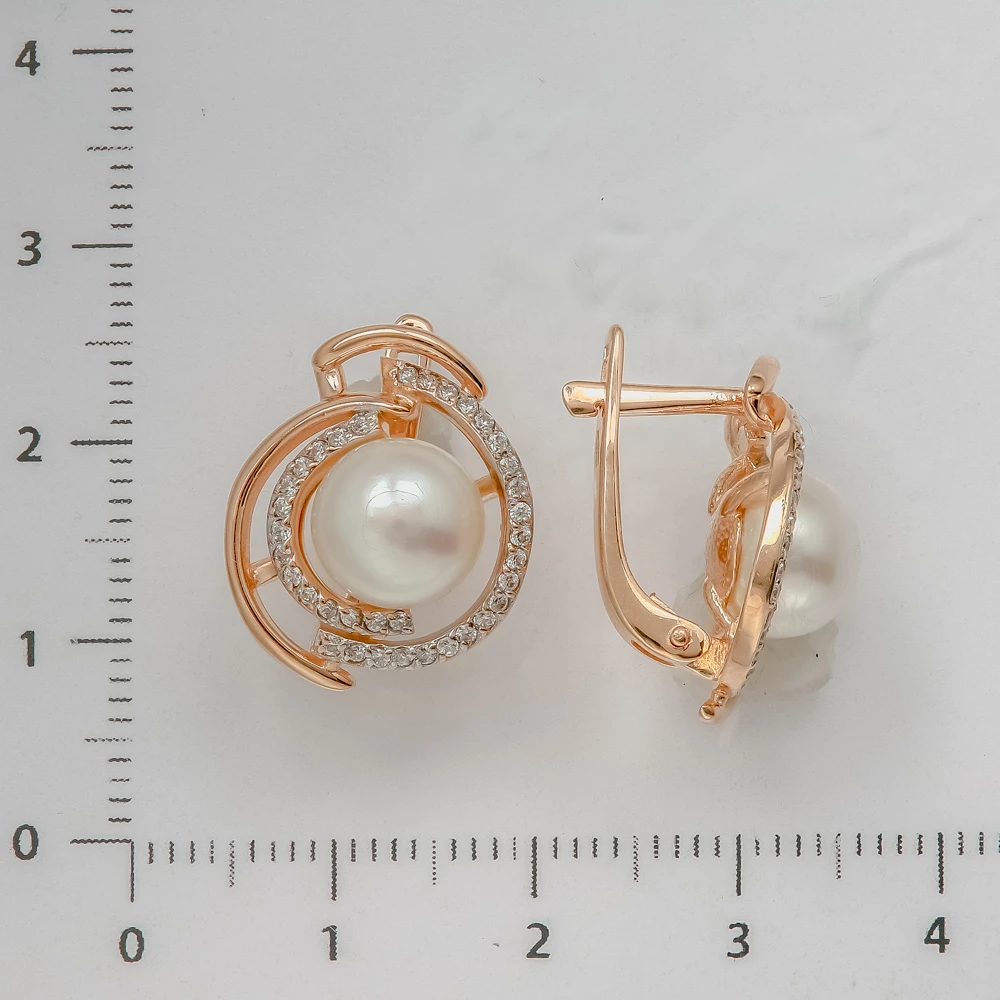 Серьги с культивированным жемчугом из красного золота 585 пробы