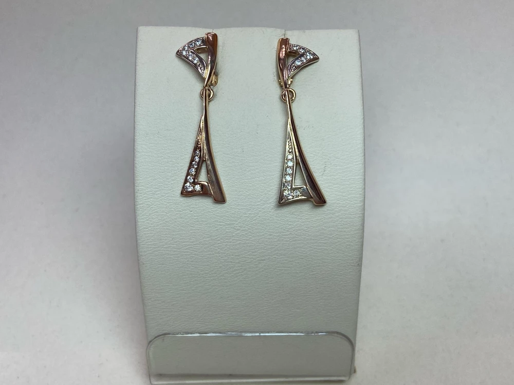 Серьги с фианитом из красного золота 585 пробы