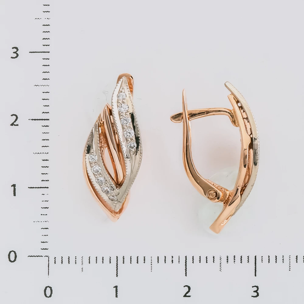 Серьги с фианитом из красного золота 585 пробы