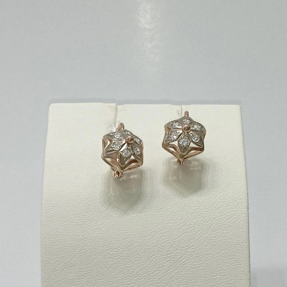 Серьги с фианитом из красного золота 585 пробы