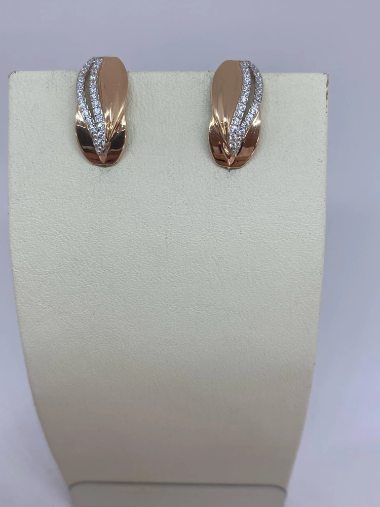 Серьги с фианитом из красного золота 585 пробы