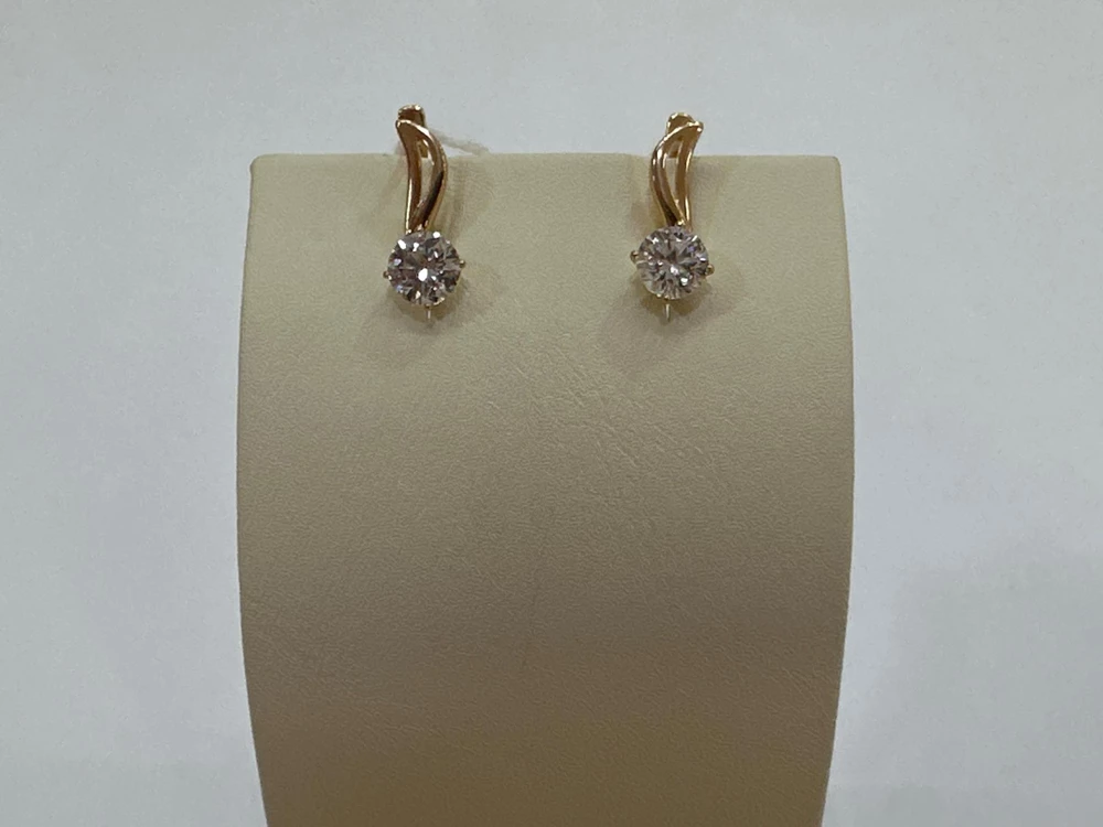 Серьги с фианитом из красного золота 585 пробы
