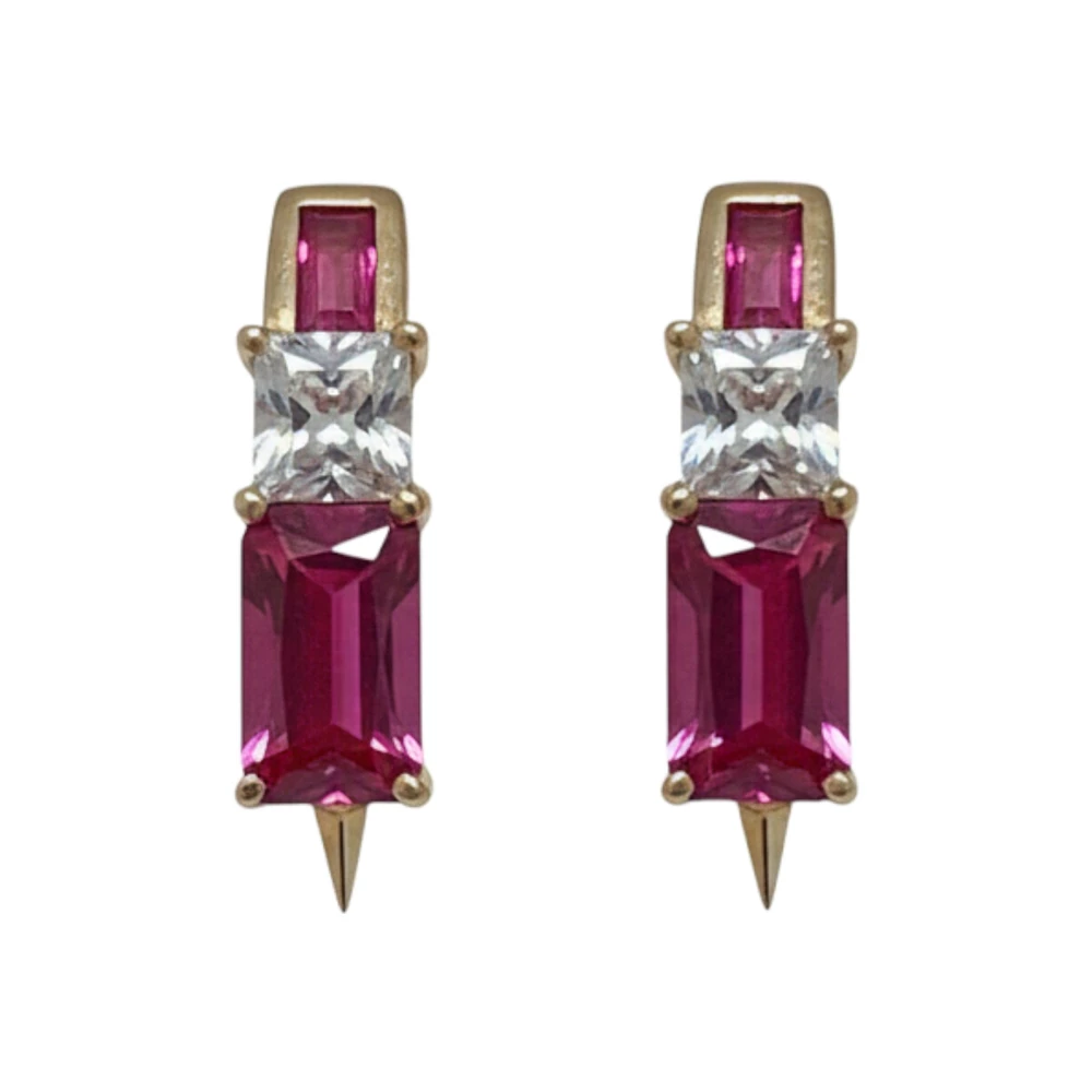 Серьги с рубином синтетическим из красного золота 585 пробы