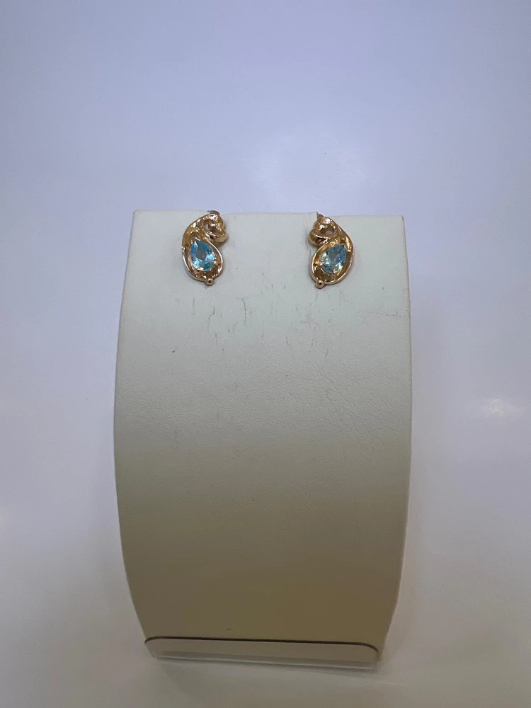 Серьги с фианитом из красного золота 585 пробы